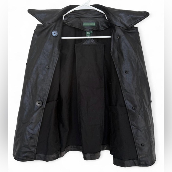 Vintage Ralph Lauren Waxed Cotton Black Jacket Medium Leather‎ Feel Timeless - Picture 7 of 8